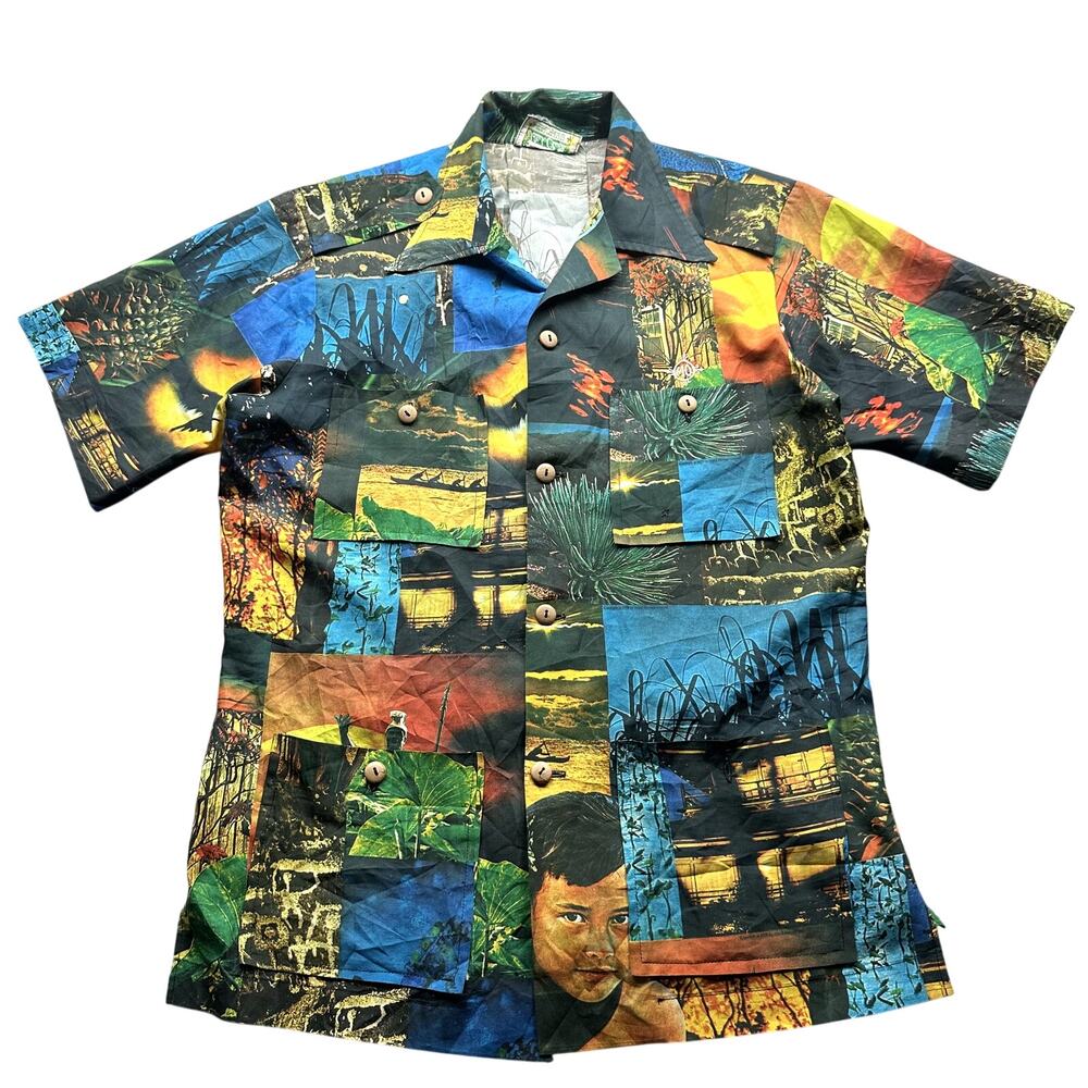 Vintage 1970 Waltah Clarke's Photography Collage Hawaiian Shirt Large AOP RARE